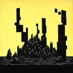 nihilism, mourning damned souls in hell, gnostic regression, segmented, by Dave McKean and VS Gaitonde and Zdzislaw Beksinski, surreal, horror, fragmented minimalist composition, overlapping cel boxes shuffled and offset, moody, sinister