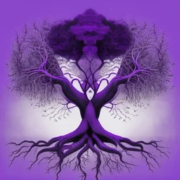 two trees with roots connected purple