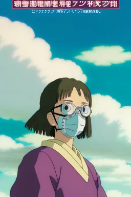 A compelling movie poster for 'Whispering Winds', depicting Yui wearing her respirator, gazing resolutely at the viewer. The reflection in her goggles shows the lush biodome against the contrasting bleak, smoggy cityscape. The tagline 'In the breath of nature lies our survival' is written at the bottom.