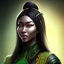 jade, mortal kombat, face, smile, dark skin color, dark ninja mask, black hair, brown eyes closed, woman