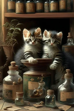 Kittens in an apothecary