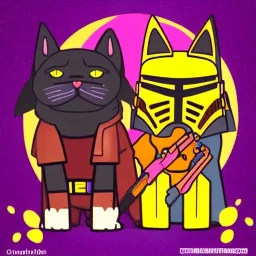 Cat and dog, hot disco mandalorian, party, chicken