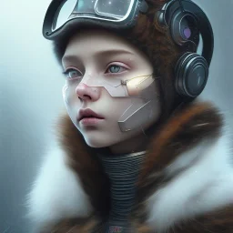 Cyberpunk Portrait of cat child with brown hair and with cute face, north pole snowy vibe , perfect composition, hyperrealistic, super detailed, 8k, high quality, trending art, trending on artstation, sharp focus, studio photo, intricate details, highly detailed, by greg rutkowski