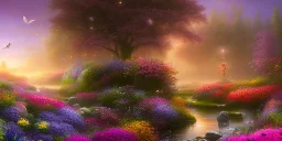 bright fairy, beautiful portrait, flowery landscape