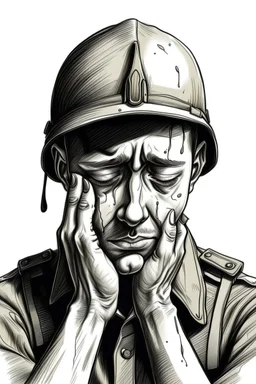 Drawing of a soldier crying