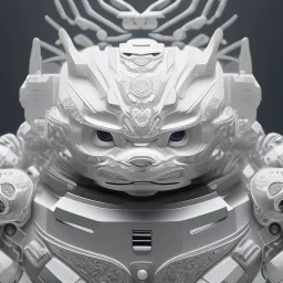 hyper realistic, beautiful smooth realistic Japanese oni robot, run on dark cosmos background, cat еye, extremely sharp detail, finely tuned detail, ultra high definition, 8 k, unreal engine 5, ultra sharp focus, accurate sword wings, positive smile, lot of details, fit within portrait, Ambiance winter, perfect composition, perfect hair,