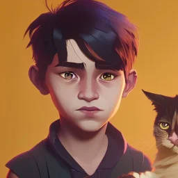 Portrait of a kid with his magical cat by Nick Harris