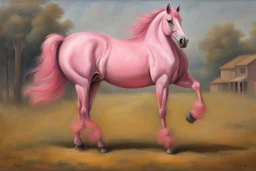 a pink horse like a 19th painting