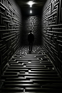 A man enters a dark labyrinth