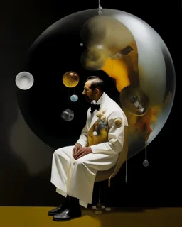 human body, universe-like Soap Bubble,complex surgical instruments mixed with human body-like musical instruments,minimalism,Painting By Adrian Ghenie, Rene Magritte, Salvador Dali, Lucian Freud