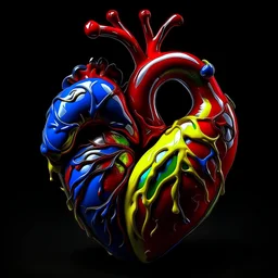 hyper realistic colorful metal heart melting