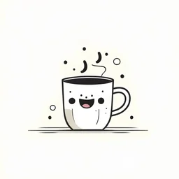 Produce a minimalist cartoon illustration featuring a joyous, anthropomorphic sock within a straightforward, unadorned coffee cup. Utilize a limited color palette and simple lines to accentuate the playful interaction between the sock and coffee. Maintain a clean and uncluttered white background to achieve a minimalist aesthetic, ensuring that the essence of fun and creativity is conveyed with subtlety and simplicity.