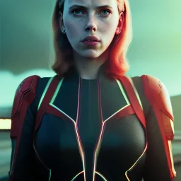 retro sci-fi portrait image from 1960, supermarket parking explosion, fire, classic black widow, young Scarlett Johansson, tight lycra suit, soft color, highly detailed, unreal engine 5, ray tracing, RTX, lumen lighting, ultra detail, volumetric lighting, 3d, finely drawn, high definition, high resolution.