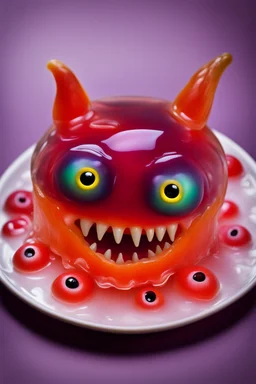 A fruit jelly with fangs and weird eyes