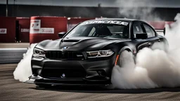 Black BMW and Dodge Charger SRT drifting in the white smoke, rear view, cinematic, luxurious --chaos 80 --ar 16:9 --style raw --stylize 700