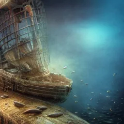 a hyper-realistic ship underwater, abandoned, overtaken by the sea, 8k resolution, high-quality, fine-detail, color, intricate, realistic, sharp, crisp, digital art, detailed matte, volumetric lighting, illustration, octane render, brian froud, howard lyon, Anne Dittman, Anne Stokes, Lisa Parker, Selina French