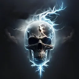 skeleton head with lightning ellipse and smoke around