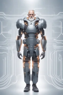 A full body portrait of a powerful old man. HIgh tech future