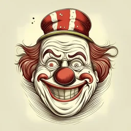 iilustracion de rostro de payaso clown de circo vintage sonriendo