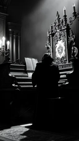 The phantom of the opera playing the organ all picture in black and white, Only the Organ is in colors
