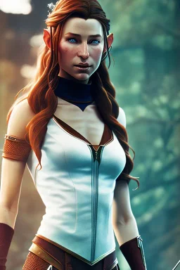 Tauriel, by Cedric Peyravernay, complete full body in frame, delicate traits, symmetric eyes, every part of the body in the frame