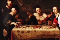 rapper smoking on picnic table by Caravaggio