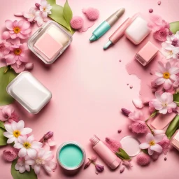 cosmetics beautiful spring background in the background, highly detailed picture, top view