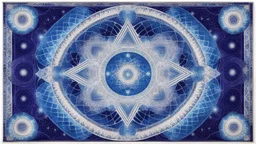 a beautiful rug with essential extremme simple sacred geometry and cosmic cold colours