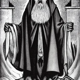 Nosferatu with four yellow eyes with tentacle beard grey skin and vampire fangs as a Russian Orthodox bishop