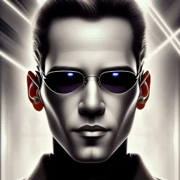 A beautiful portrait of man neo in the matrix, high key lighting, volumetric light high details psychedelic background