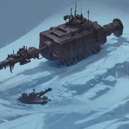 frostpunk battle tank illustration, full shot, aesthetic shot, one turret, one cannon