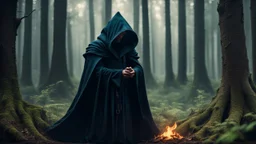 The hooded sorcerer in the forest