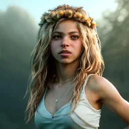 Shakira, artist, Realistic image, waist up portrait. perfect eyes, glow, circle iris. concept art, smooth, unreal engine 5, god lights, ray tracing, RTX, lumen lighting, ultra detail, volumetric lighting, 3d, finely drawn, high definition, 4k.