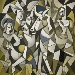 piccasso crowd people cubism with bull screaming gray woman and child