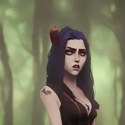 portrait of a female vampire in forest under full moon