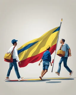 Ilustración vectorial de personas caminando con bandera de Colombia