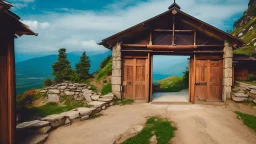 pathway leads to large door in the side of the mountain