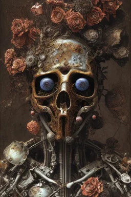 an abstract painting of rusted metal and flowers, by caravaggio, rust, scaffolding, iron cladding, decay, mixed media, textured, anatomically correct, beautiful perfect face, sharp focus, highly detailed