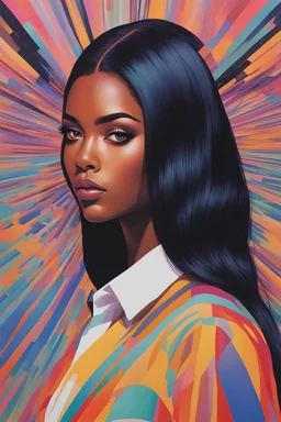 portrait of justine skye embracing wilmer valderrama, environment map, abstract 1998 air hostess poster, profile portrait, long straight black hair, no makeup, intricate stunning, op art, pastel colors, hypnotic, art by Victor Moscoso and Bridget Riley by sachin teng x supreme, dark skin, full lips