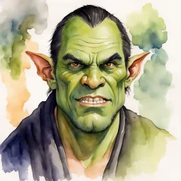 watercolour, illustration, portrait, half-orc, abbot