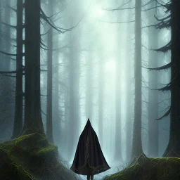 Male, Dark hair, Digital Art, Bow in hand, Hooded Cloak, Dark Forrest background