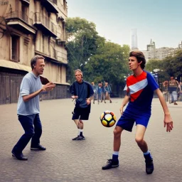 Hugh Laurie and Matt Smith playing soccer with kids in the back streets of Buenos Aires