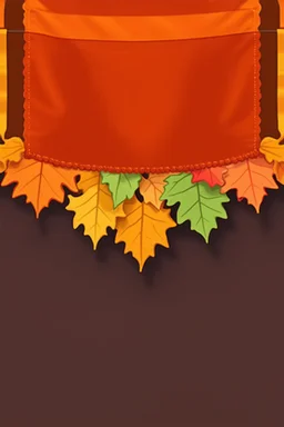 an autumn colored cloth banner hanging with embroidered ornamental leaves and slightly downward pointed bottom, on dark background