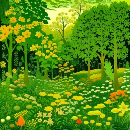 A lime green forest filled with flowers painted by Edward Hicks