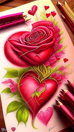 Valentines day, art, drawing, very realistic, detailed, vibrant colors.