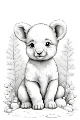 Outline art for cute baby animals, white background, sketch style, full landscape, snow, only use outline, clear line art, white background, no shadows and clear well outlined
