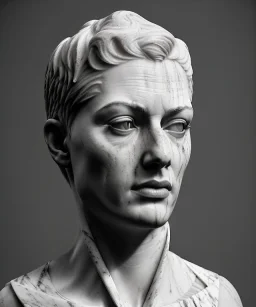 Simetric Realistic, roman bust, marble material. God light. 4k resolution, intricate details, ornate details, soft lighting, unreal engine 5.