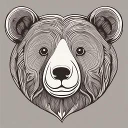 funny bear head from profile, outlined 70's cartoon style, monochromatic letterpress technique