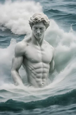 male marble statue swiming in waves