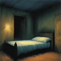 [art by Zdzisław Beksiński] You cry out into the deepening gloom of your bedroom, voice cracking with genuine terror as the thing beneath the bed shifts and elongates, its pale, twitching limbs spilling onto the floorboards. The Night Nurse appears instantly at your side, but her usually stern face shows only concern as she notices the creature writhing in the shadows.